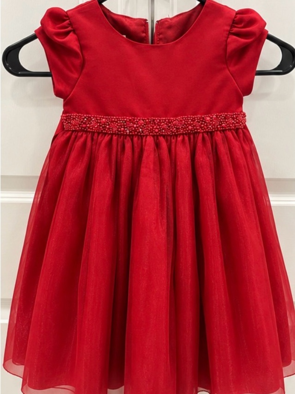 Red Beaded Waist Tulle Party Dress for Girls